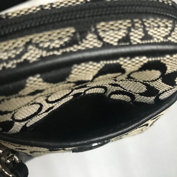 Coach Black/Gray Signature C Canvas Leather Wristlet Mini Pouch - Picture 9 of 16